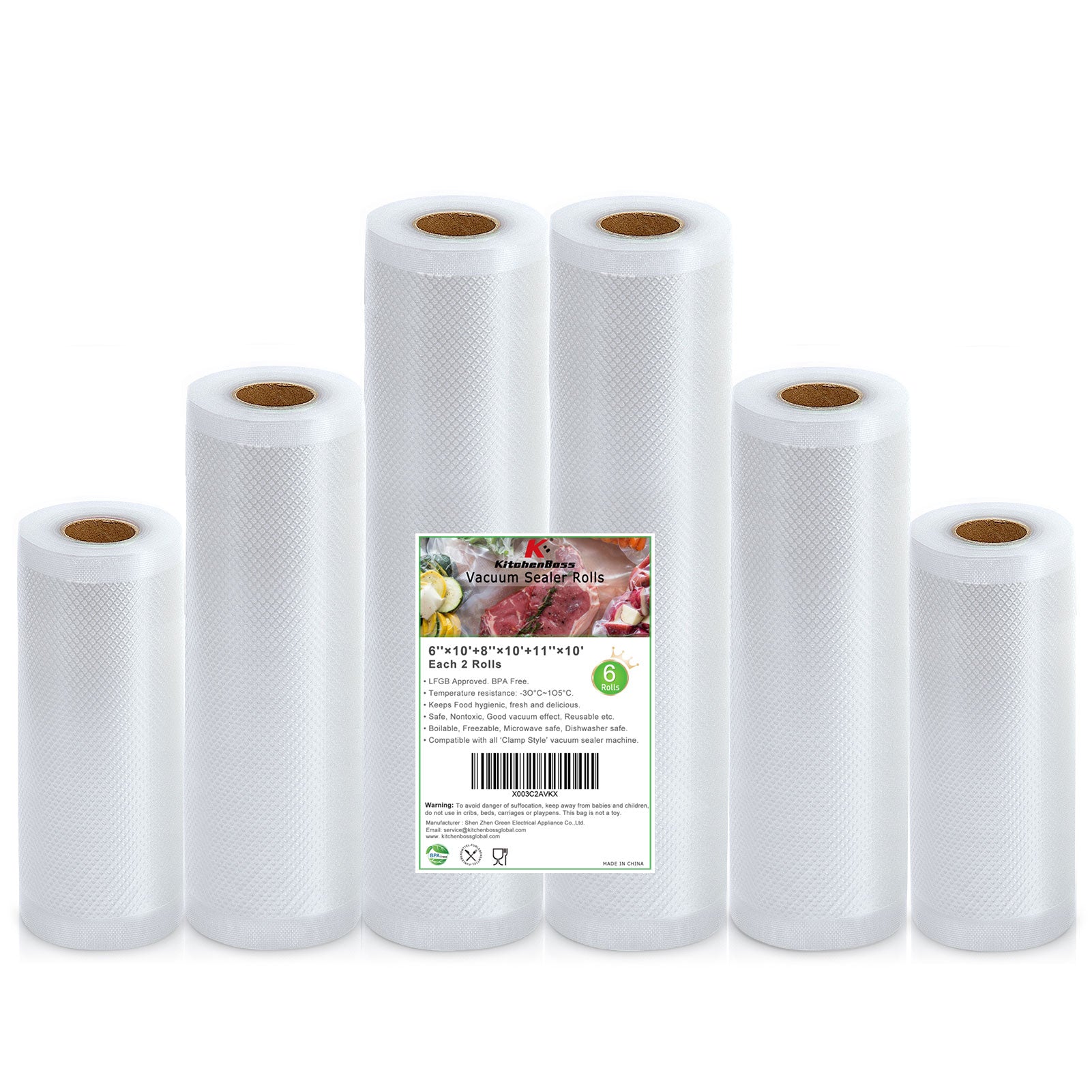 Food Vacuum Sealer Bag Rolls: KitchenBoss 6 Rolls Food Saver Bags,6 8 11 inch Sous Vide Bags Rolls with BPA Free, Commercial Grade Vac seal Bags for All Vacuum Sealer
