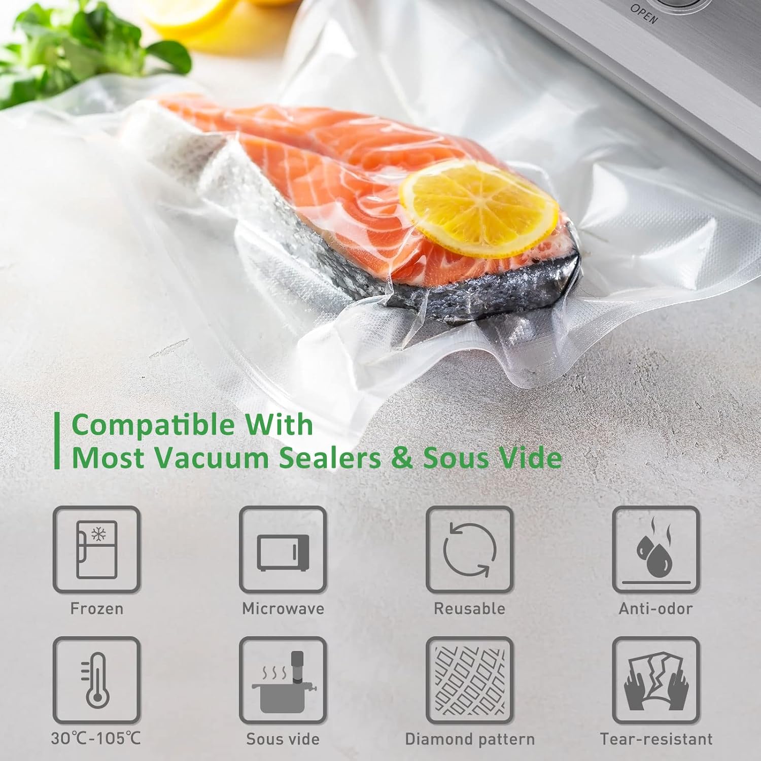 Food Vacuum Sealer Bag Rolls: KitchenBoss 6 Rolls Food Saver Bags,6 8 11 inch Sous Vide Bags Rolls with BPA Free, Commercial Grade Vac seal Bags for All Vacuum Sealer