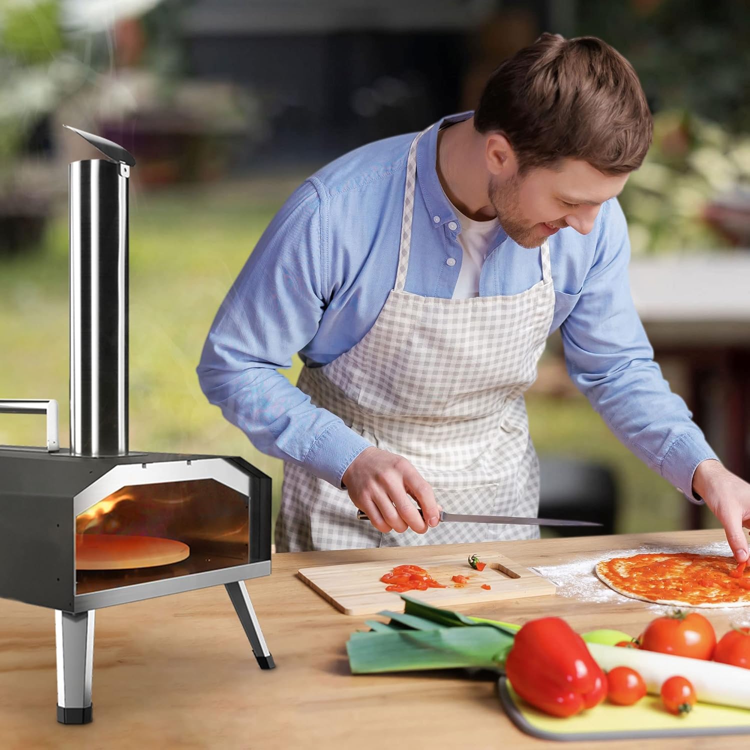 KitchenBoss Pizza Oven Outdoor Pizza Ovens Portable: Wooden Pellet Heated Pizza Oven with 30.5 cm Pizza Stone, Stainless Steel Pizza Oven for Garden, Patio, Backyard, Camping 12 Inch [Energy Class A]